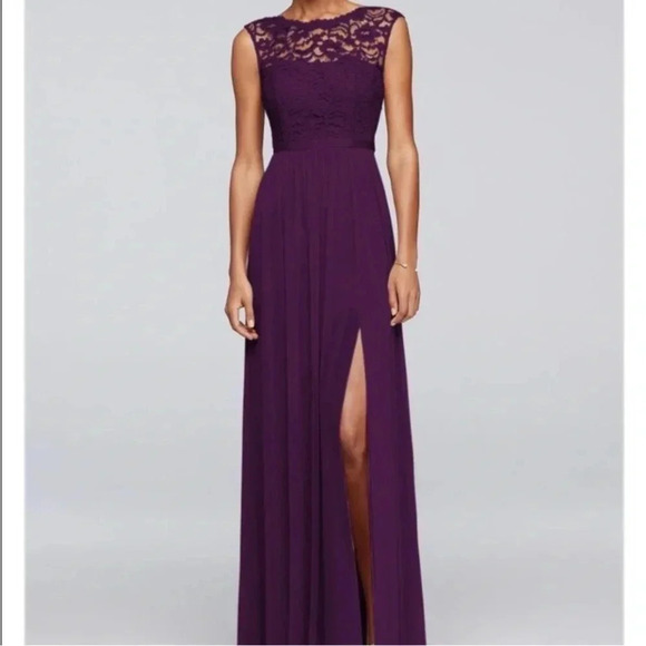 Plum Bridesmaids Purple Dress w/ Lace Bodice David’s Bridal Plus Size 20 EUC 074 - Picture 1 of 13